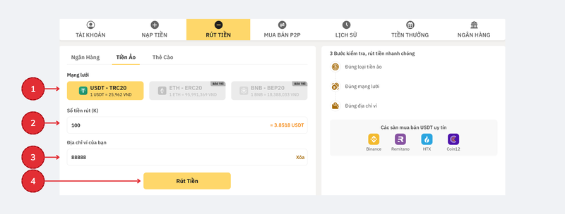 Rút tiền CO88 qua tiền ảo