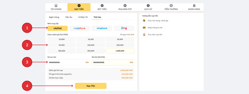 Nạp tiền CO88 qua Ví điện tử (Momo/Viettel Money)